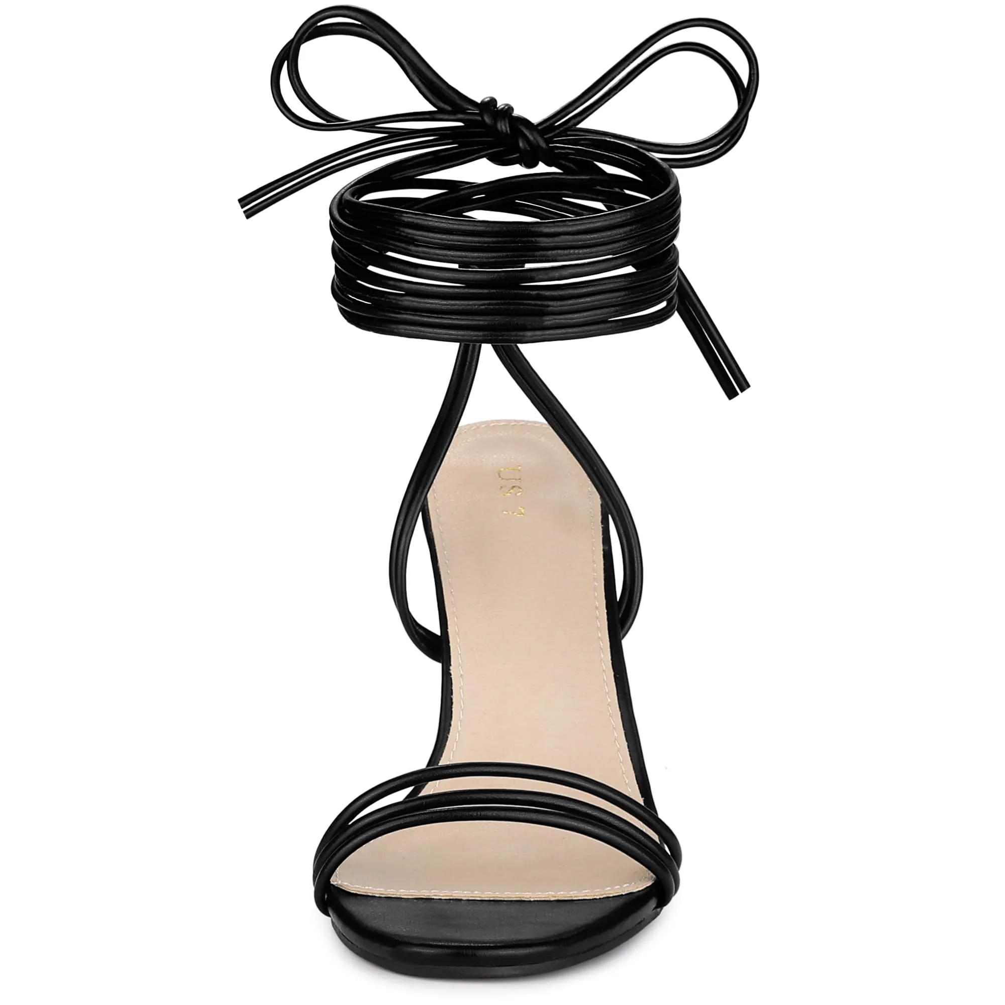 Allegra K Women's Strappy Lace Up Slingback Open Toe Stiletto Heel Black Sandals 7 M US