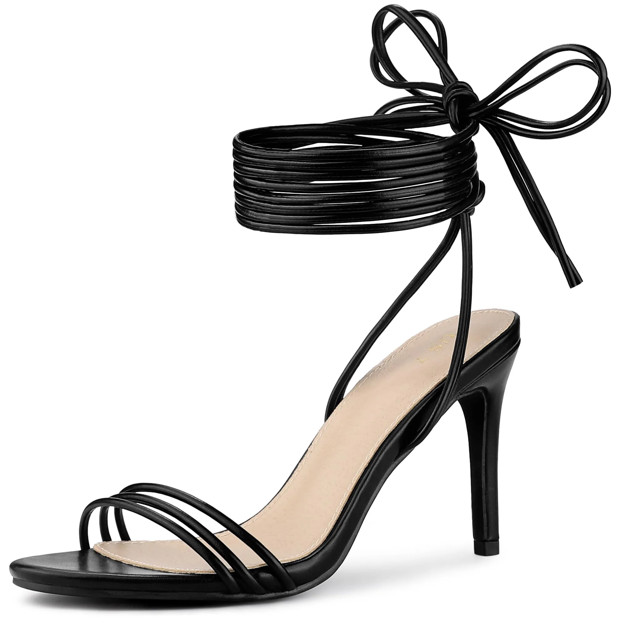 Allegra K Women's Strappy Lace Up Slingback Open Toe Stiletto Heel Black Sandals 7 M US