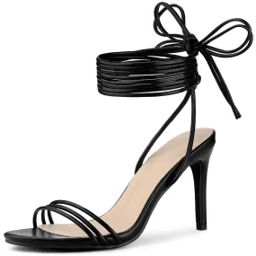Allegra K Women's Strappy Lace Up Slingback Open Toe Stiletto Heel Black Sandals 7 M US