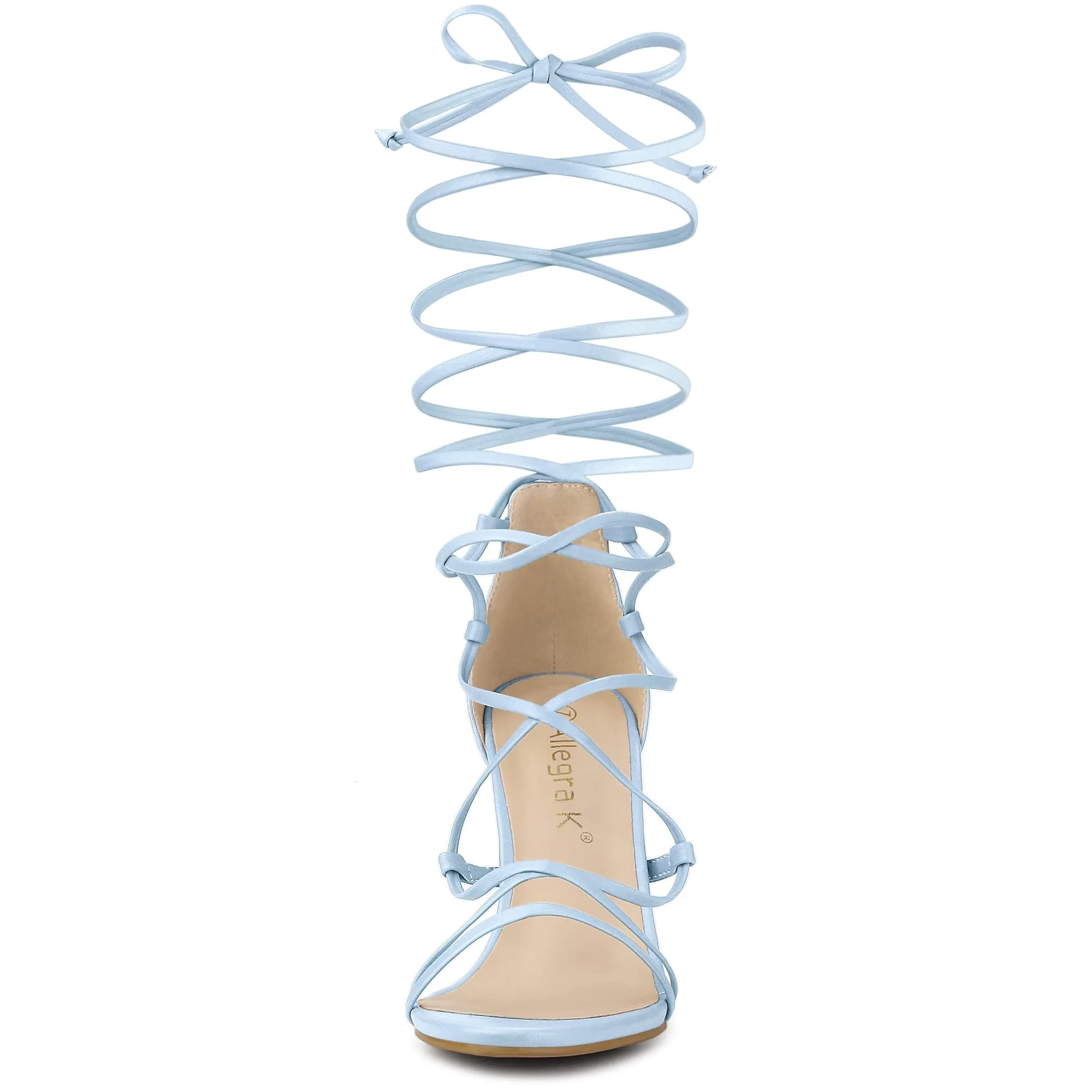 Allegra K Women's Strappy Straps Lace Up Stiletto Sky Blue Heel Sandals 7 M US