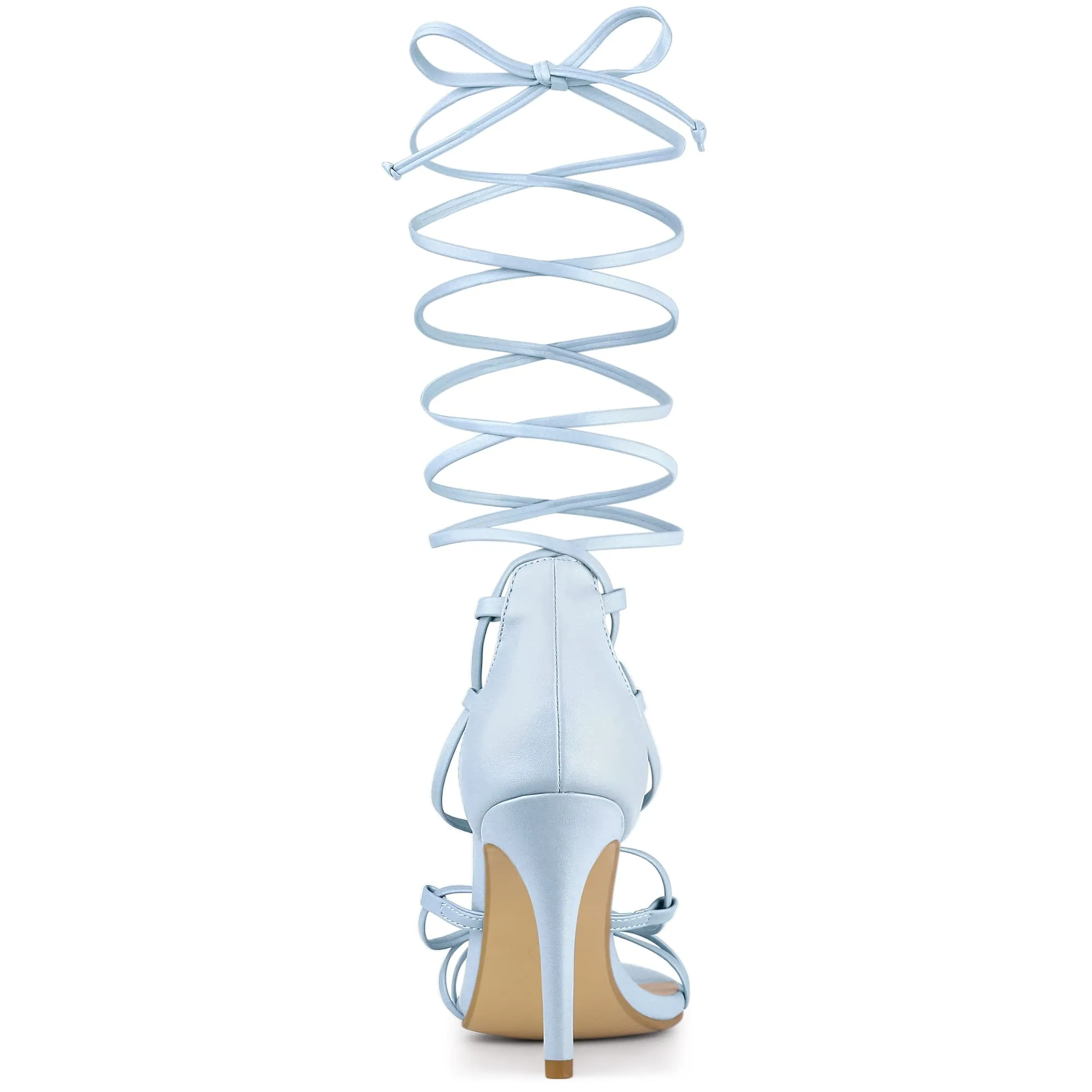 Allegra K Women's Strappy Straps Lace Up Stiletto Sky Blue Heel Sandals 7 M US