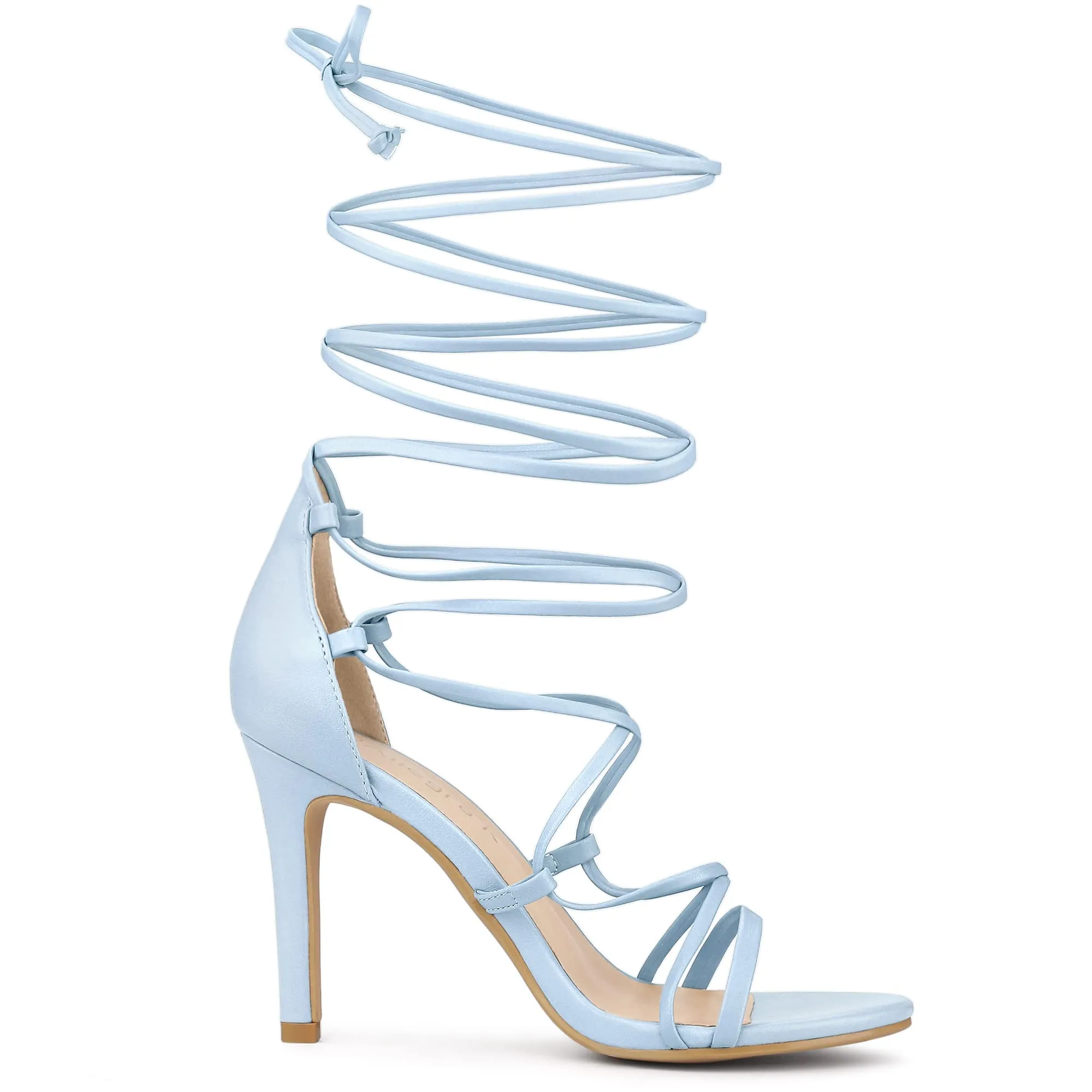 Allegra K Women's Strappy Straps Lace Up Stiletto Sky Blue Heel Sandals 7 M US