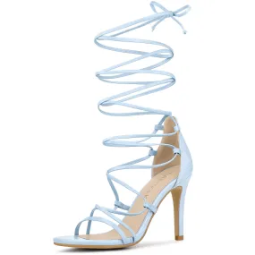 Allegra K Women's Strappy Straps Lace Up Stiletto Sky Blue Heel Sandals 7 M US