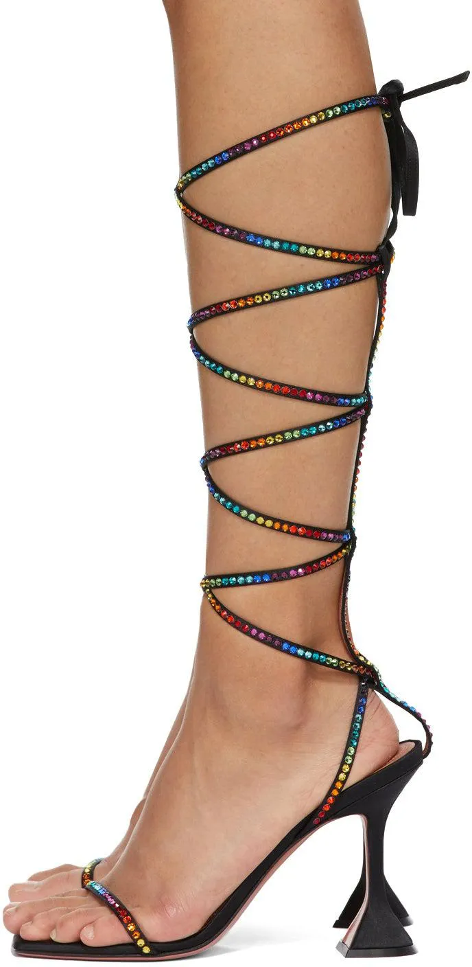 Amina Muaddi Black AWGE Edition Rainbow LSD Gladi Heeled Sandals