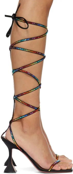 Amina Muaddi Black AWGE Edition Rainbow LSD Gladi Heeled Sandals
