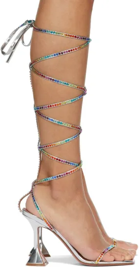 Amina Muaddi Silver AWGE Edition Rainbow LSD Gladi Heeled Sandals