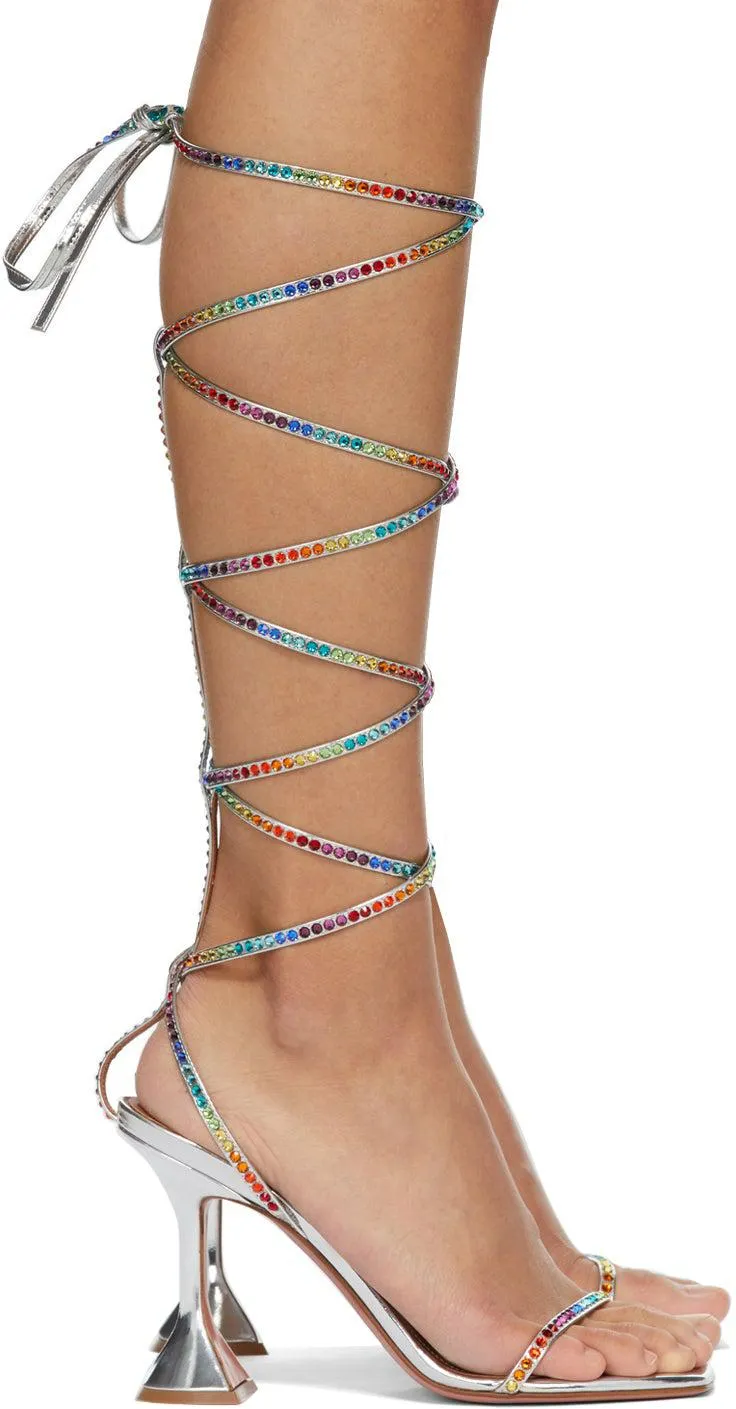 Amina Muaddi Silver AWGE Edition Rainbow LSD Gladi Heeled Sandals
