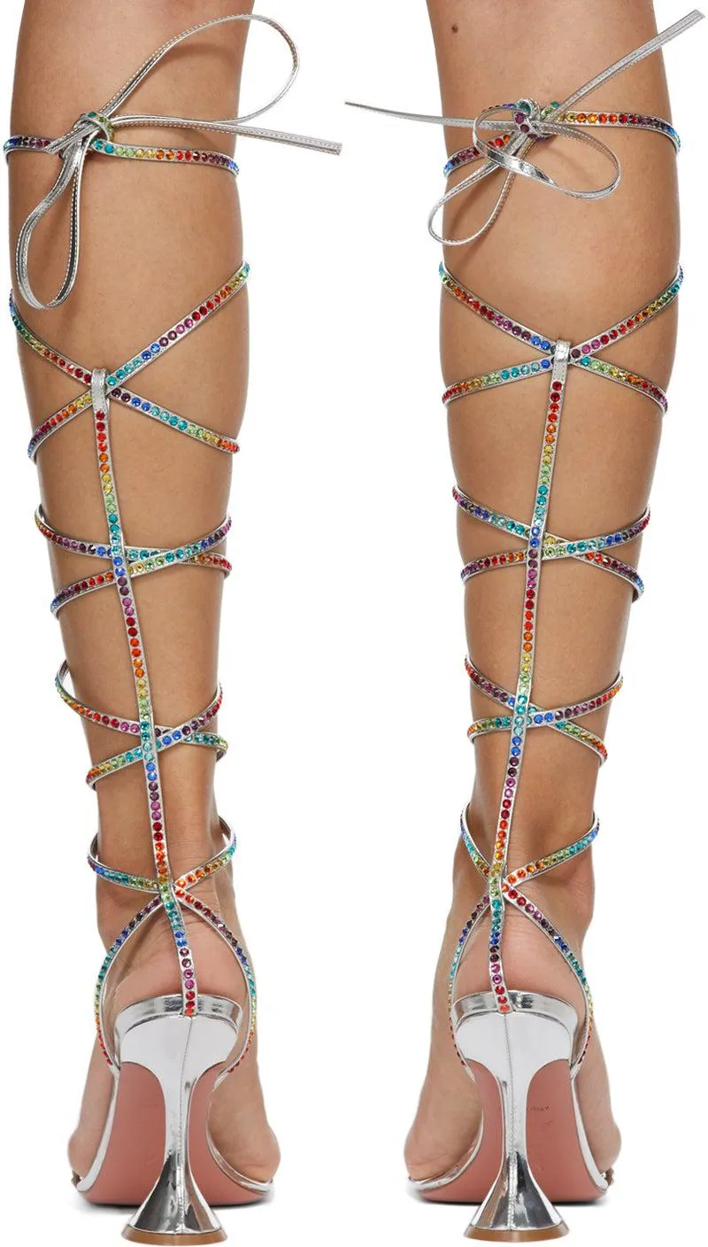 Amina Muaddi Silver AWGE Edition Rainbow LSD Gladi Heeled Sandals