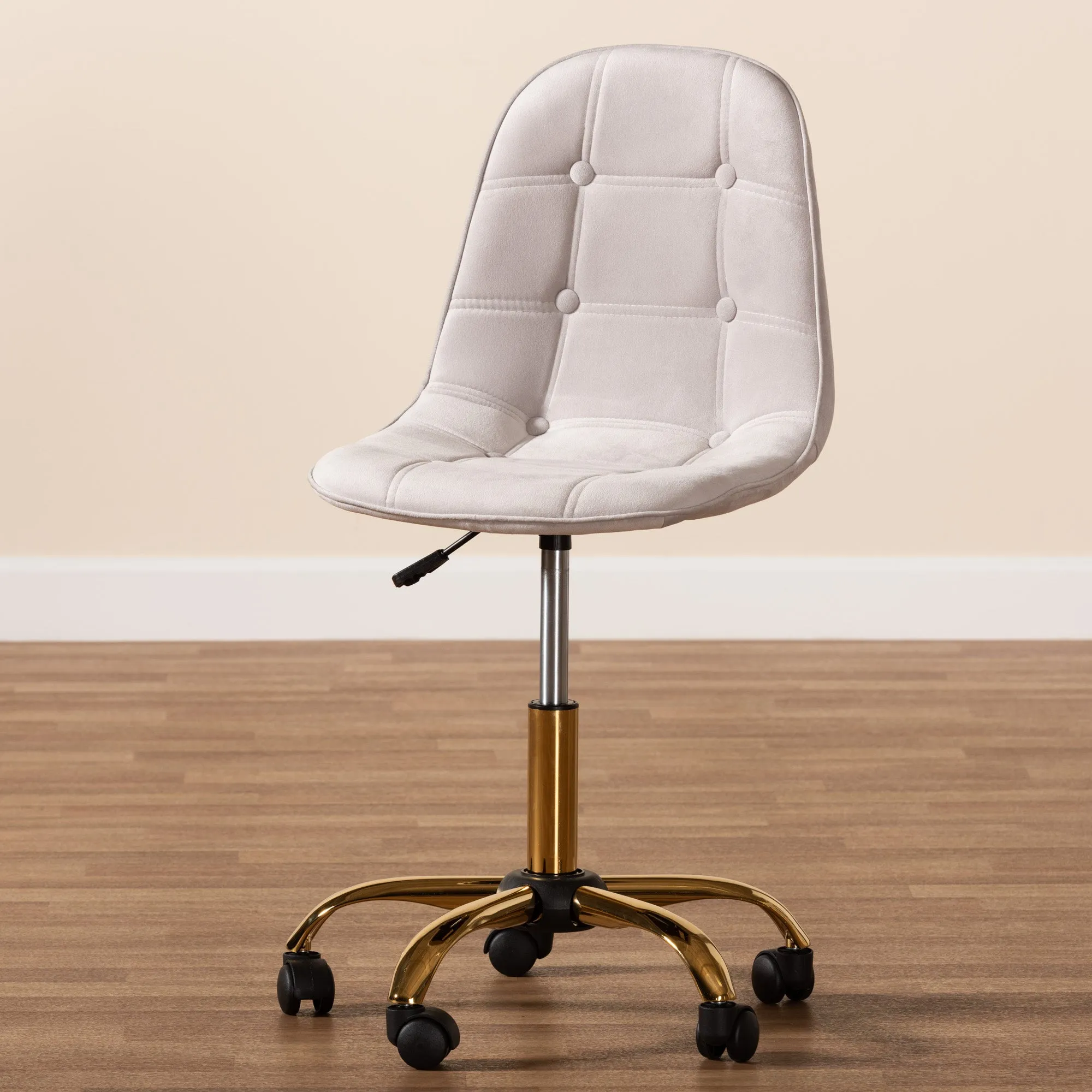 Baxton Studio Kabira Contemporary Glam and Luxe Grey Velvet Fabric and Gold Metal Swivel Office chair