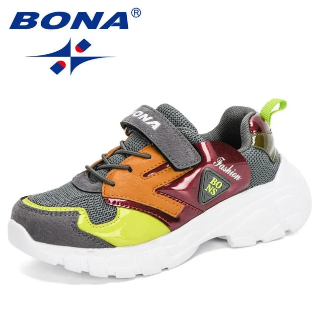 BONA 2020 New Designers Trendy Sneakers Children Sport Shoes Tenis Kids Basket Footwear Lightweight Breathable Jogging Walking