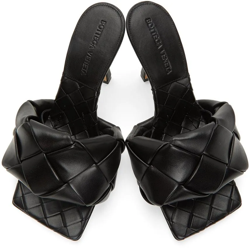 Bottega Veneta Black Intrecciato Lido Heeled Sandals