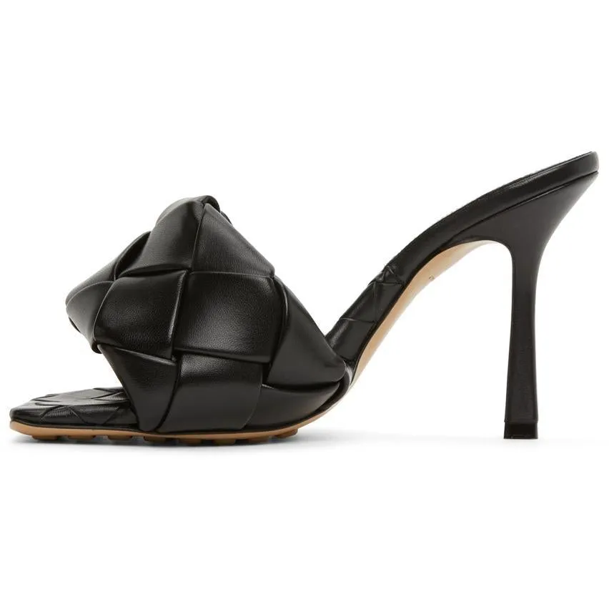 Bottega Veneta Black Intrecciato Lido Heeled Sandals
