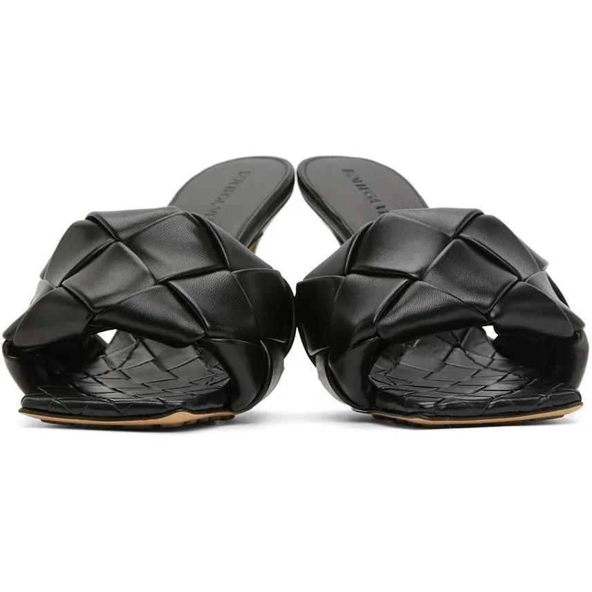 Bottega Veneta Black Intrecciato Lido Heeled Sandals
