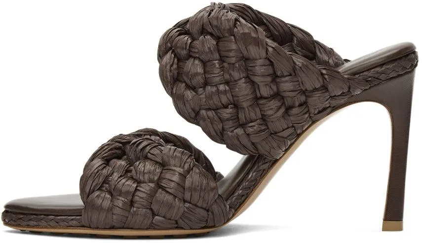 Bottega Veneta Brown Raffia 'The Curve' Heeled Sandals