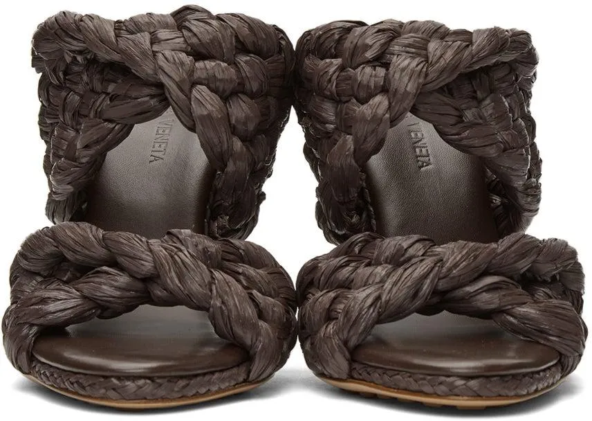 Bottega Veneta Brown Raffia 'The Curve' Heeled Sandals