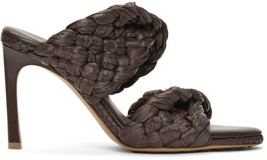 Bottega Veneta Brown Raffia 'The Curve' Heeled Sandals