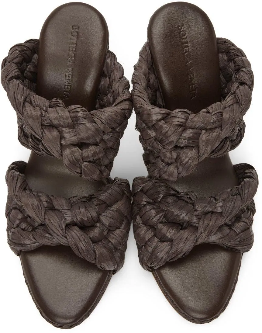 Bottega Veneta Brown Raffia 'The Curve' Heeled Sandals