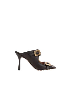 Buckle Leather Mule Sandals