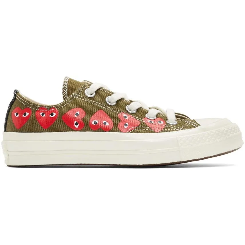 Comme des GarÃ§ons Play Khaki Converse Edition Multiple Heart Chuck 70 Sneakers