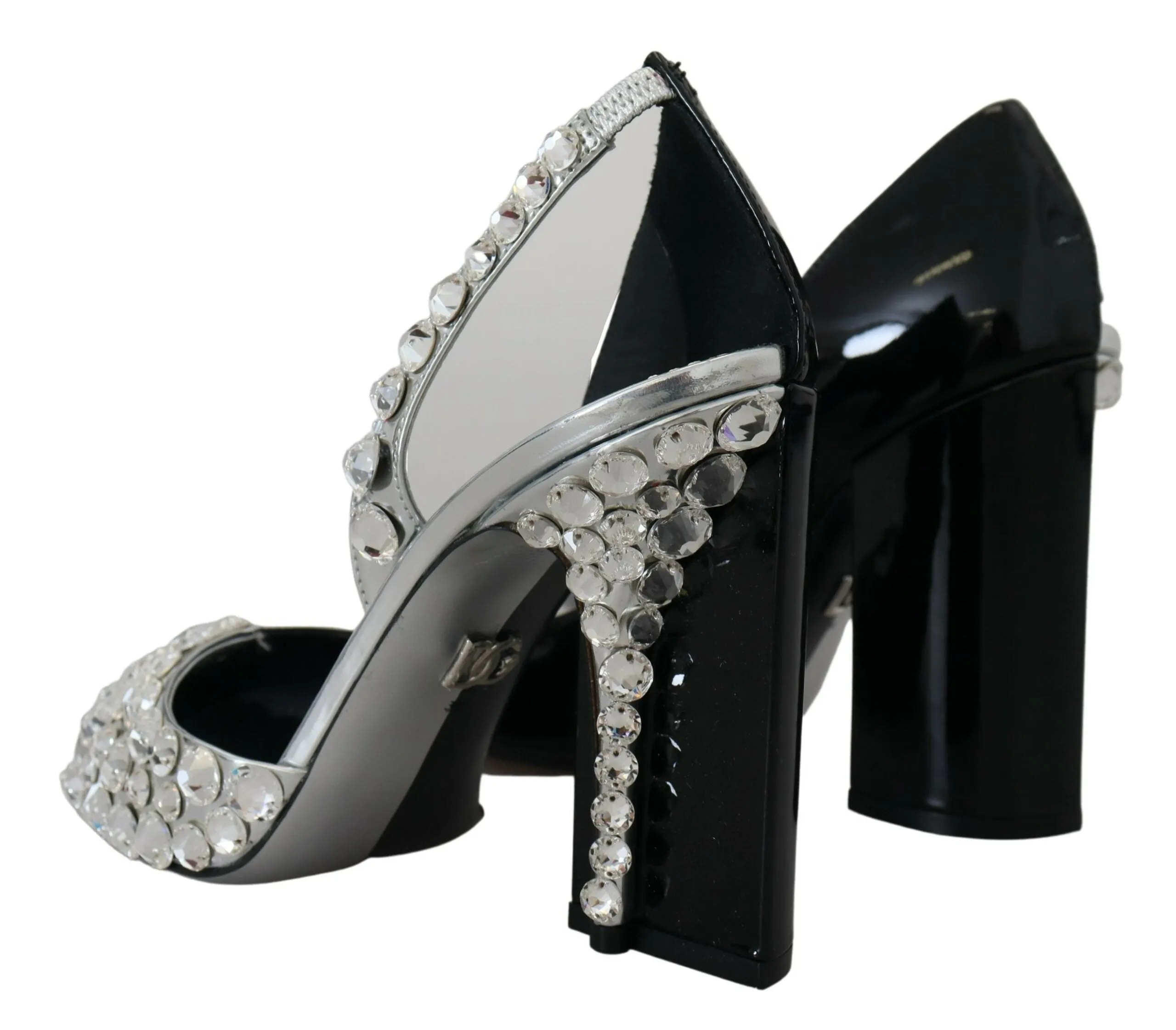 Dolce & Gabbana Black Silver Crystal Double Design High Heels Shoes