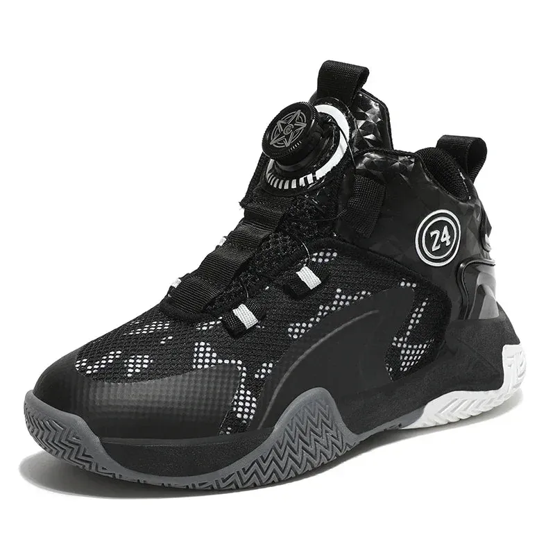 Kids Boys Non-slip No Tie Shoelaces Basketball Sneakers