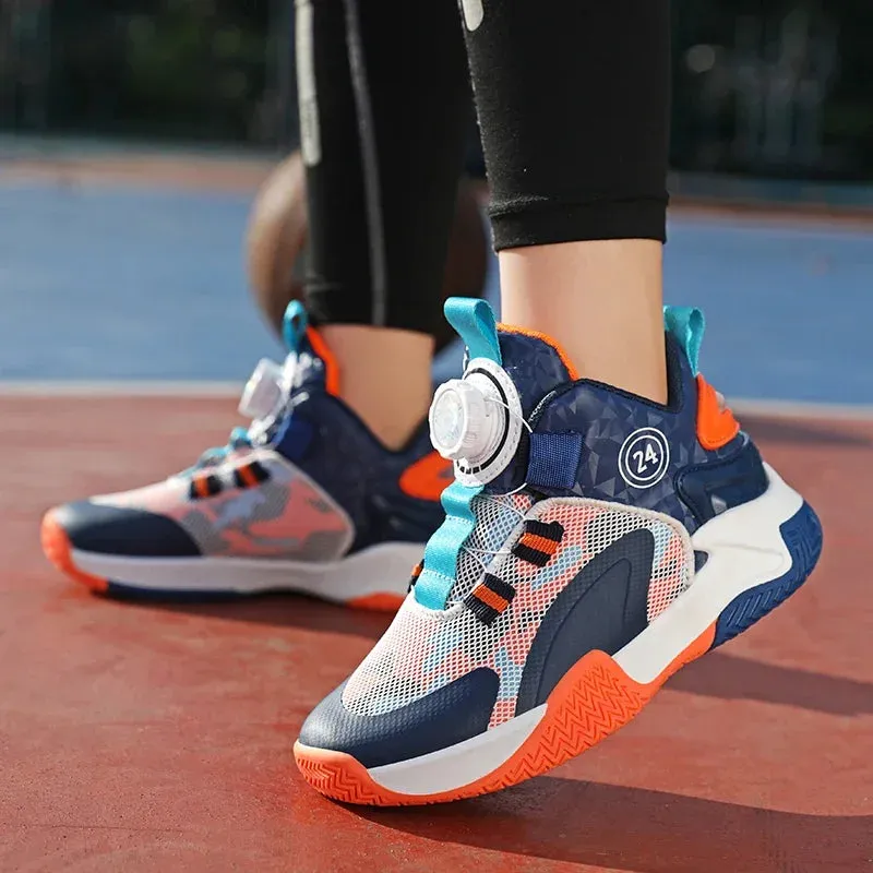 Kids Boys Non-slip No Tie Shoelaces Basketball Sneakers