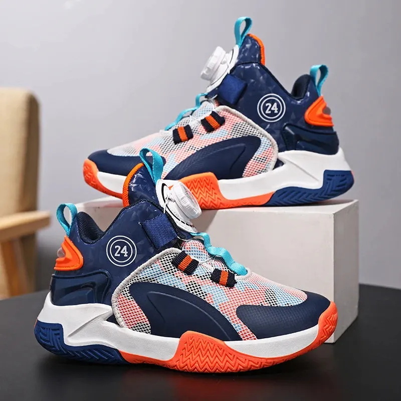 Kids Boys Non-slip No Tie Shoelaces Basketball Sneakers