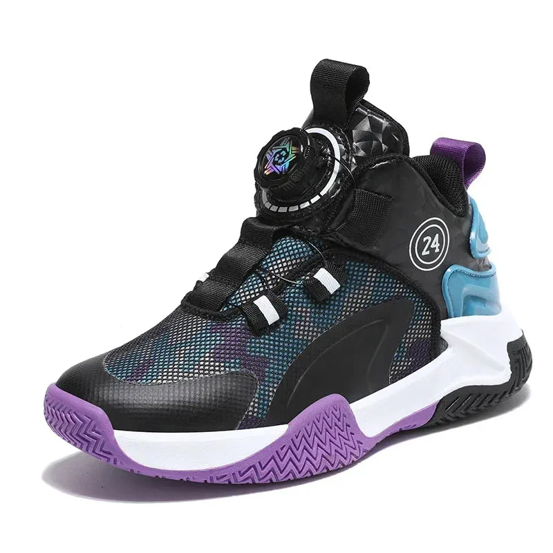 Kids Boys Non-slip No Tie Shoelaces Basketball Sneakers