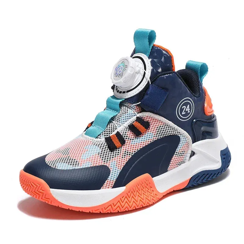 Kids Boys Non-slip No Tie Shoelaces Basketball Sneakers