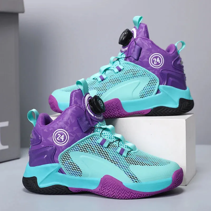 Kids Boys Non-slip No Tie Shoelaces Basketball Sneakers