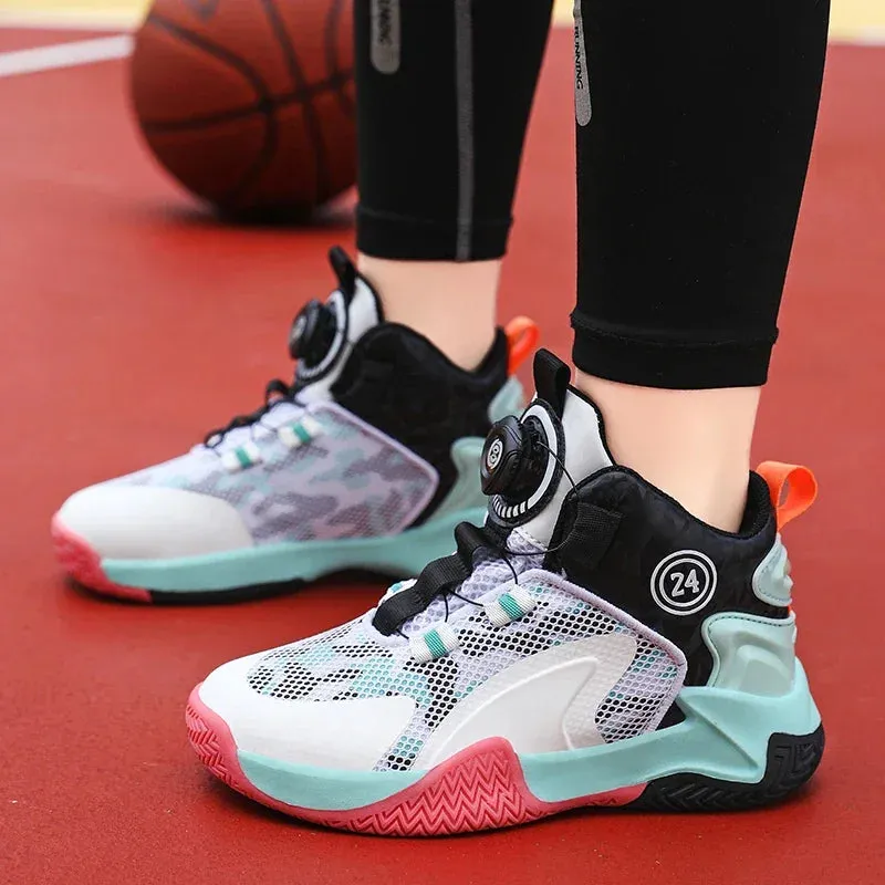 Kids Boys Non-slip No Tie Shoelaces Basketball Sneakers