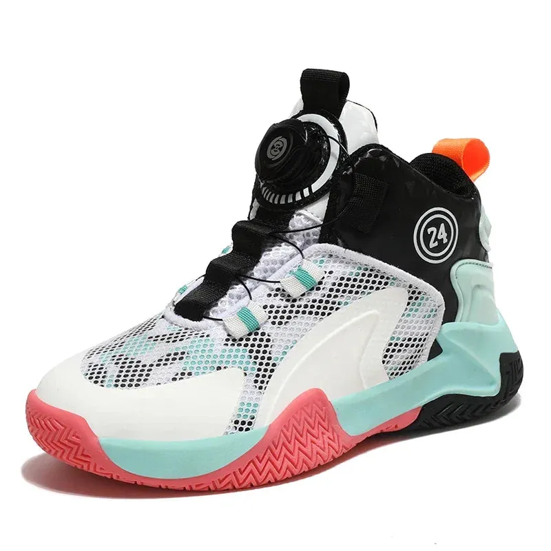 Kids Boys Non-slip No Tie Shoelaces Basketball Sneakers