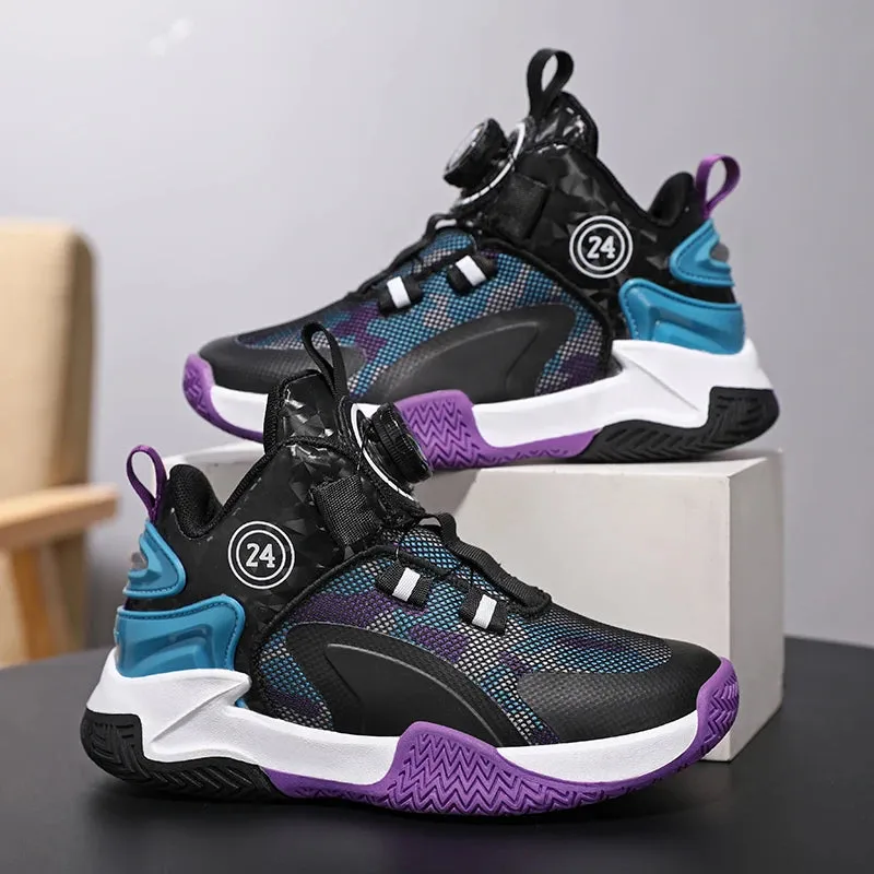 Kids Boys Non-slip No Tie Shoelaces Basketball Sneakers