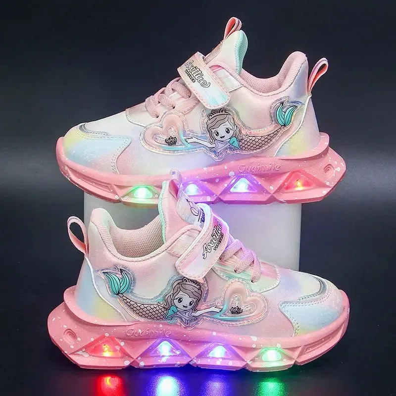 Kids Cartoon Mermaid Design Sports Shoes with Lights