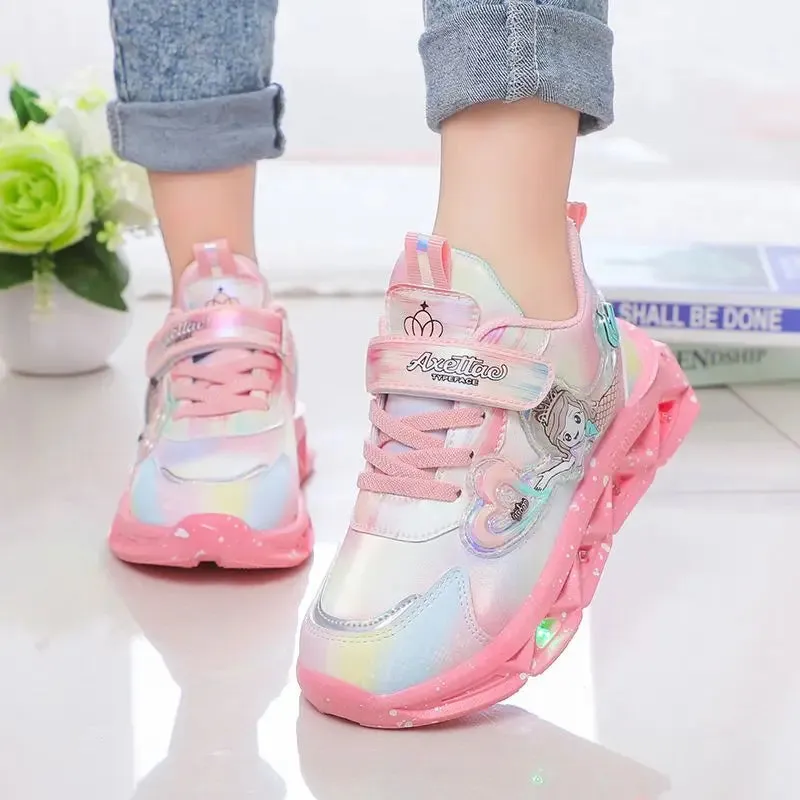 Kids Cartoon Mermaid Design Sports Shoes with Lights