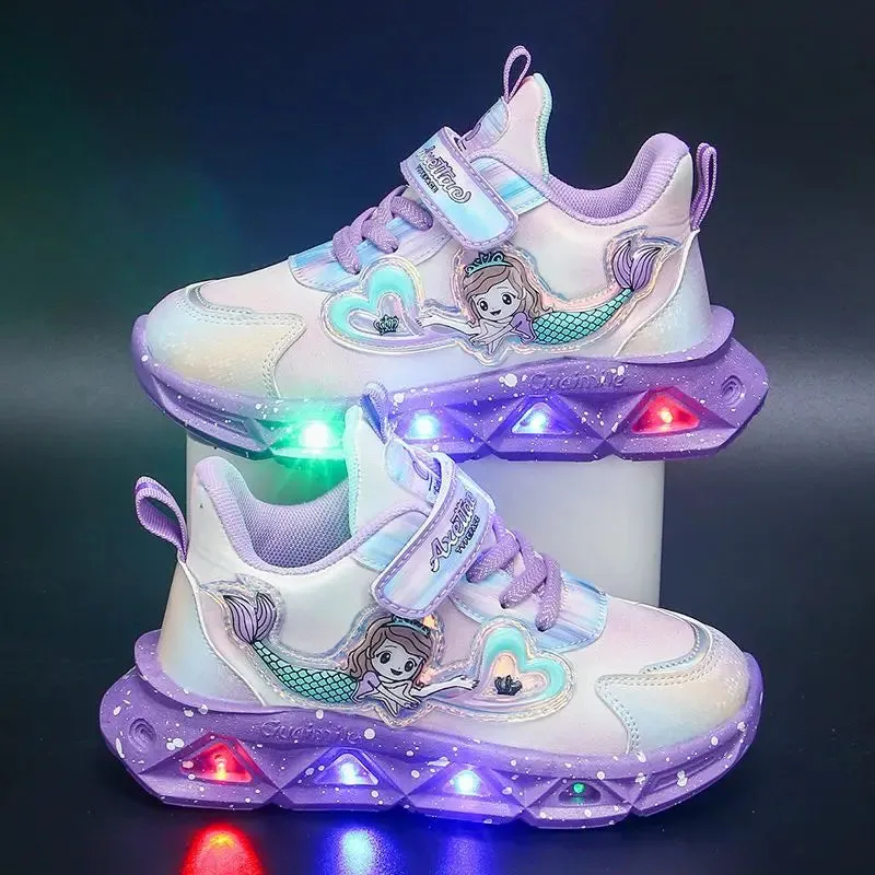 Kids Cartoon Mermaid Design Sports Shoes with Lights