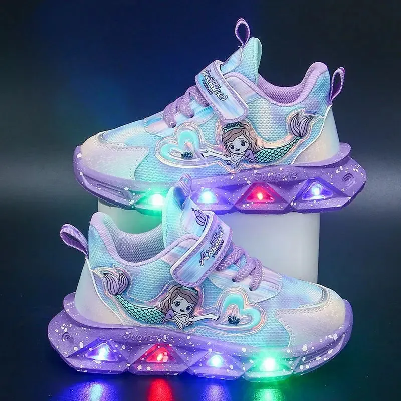 Kids Cartoon Mermaid Design Sports Shoes with Lights