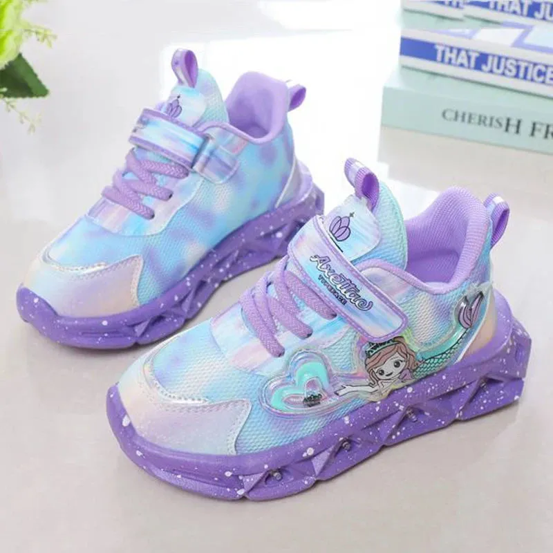 Kids Cartoon Mermaid Design Sports Shoes with Lights