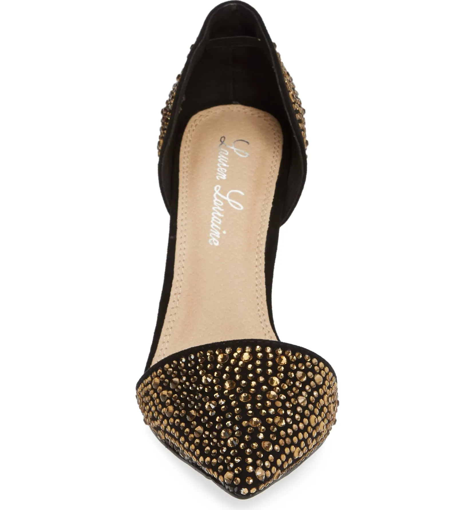 Lauren Lorraine Sari Black Crystal Embellished d'Orsay Pump Formal Pointed Toe