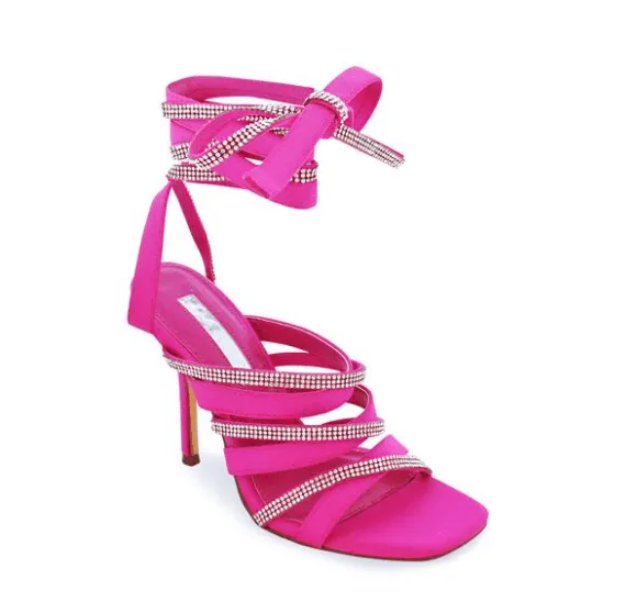 Liliana Iman-5 Lace Up Super Strappy Rhinestone High Heels