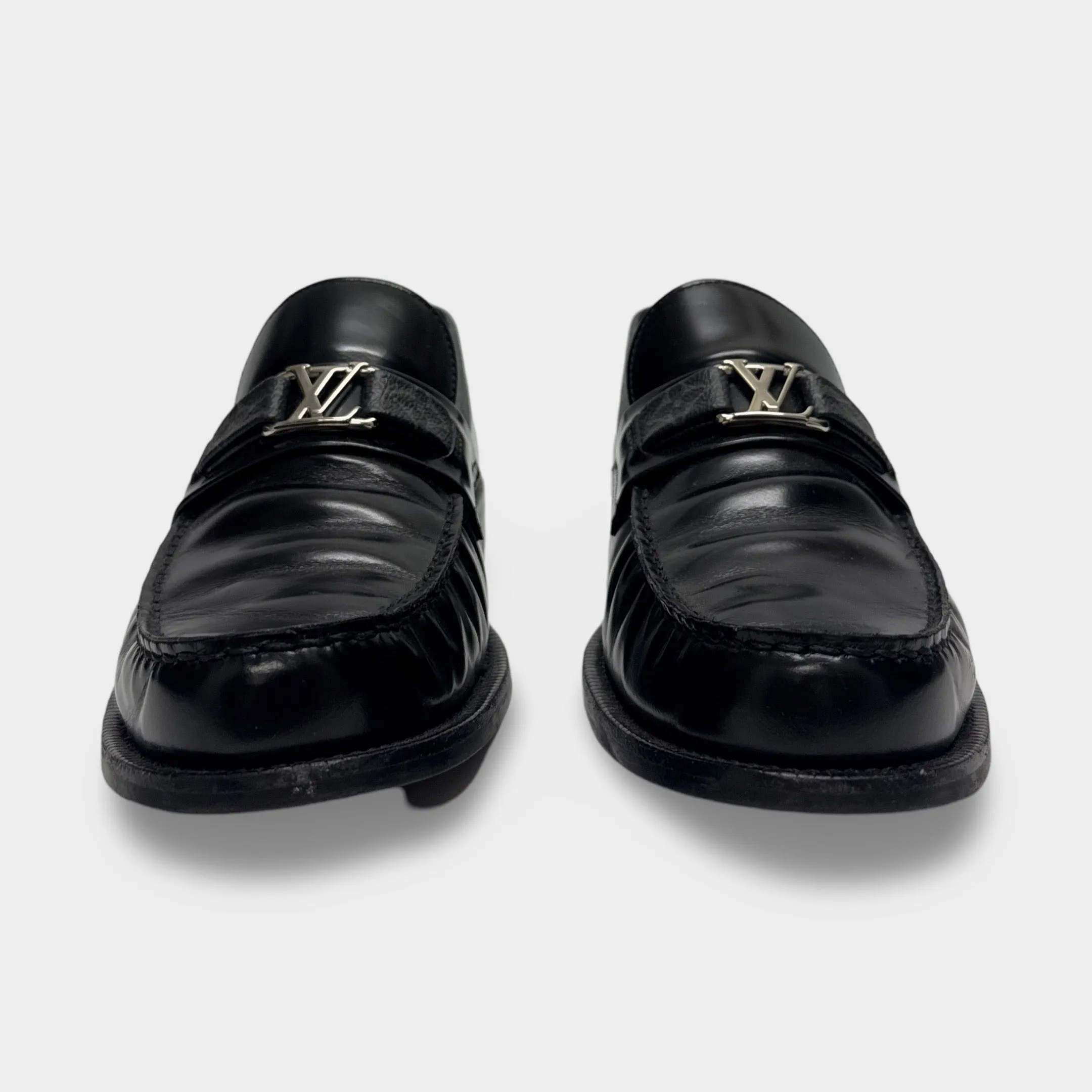 Louis Vuitton Men's Black Loafers With Front Logo