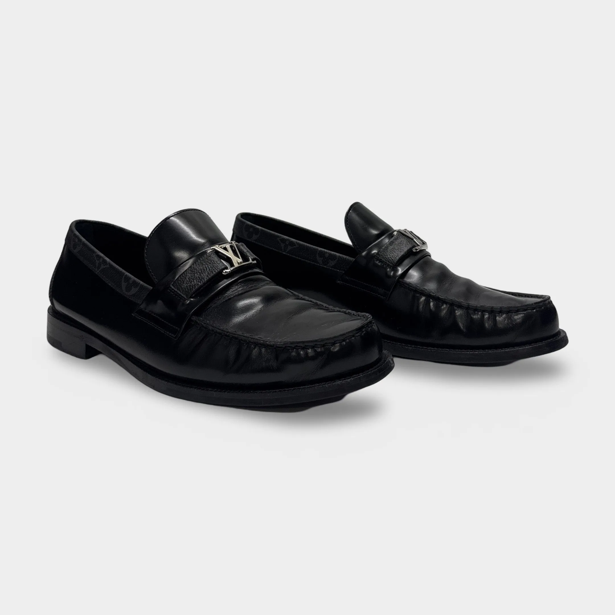 Louis Vuitton Men's Black Loafers With Front Logo