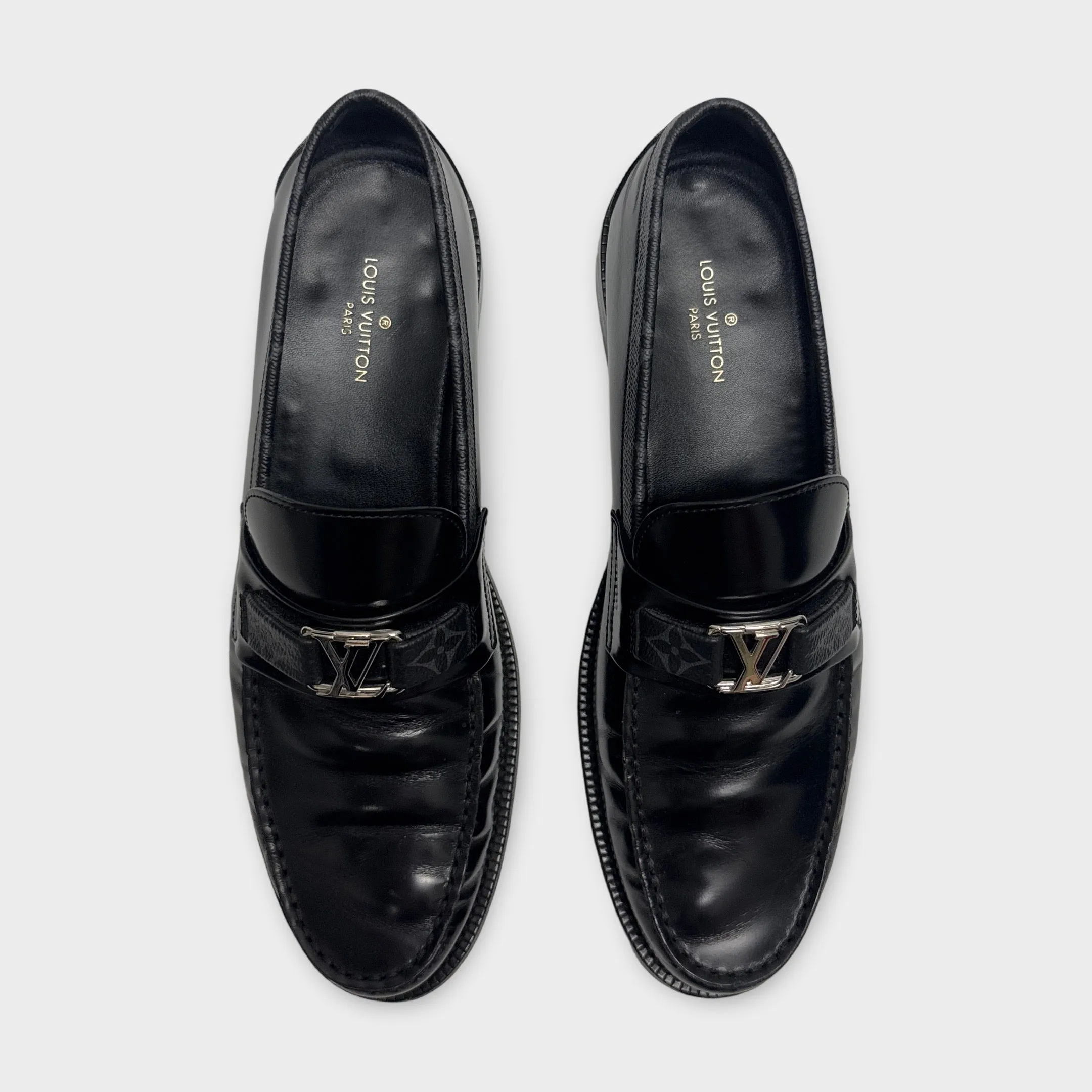 Louis Vuitton Men's Black Loafers With Front Logo