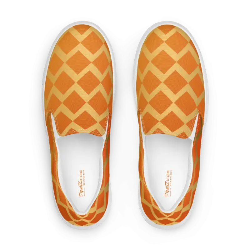 Vibrant Orange Squares Womens Slip Canvas Shoes