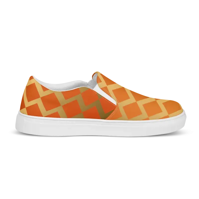 Vibrant Orange Squares Womens Slip Canvas Shoes
