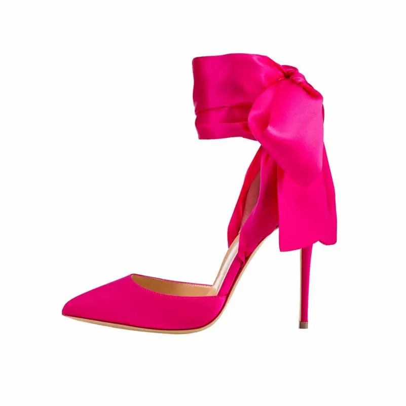 Women Red Heels Point Toe Bandage Stiletto Prom Wedding Shoes