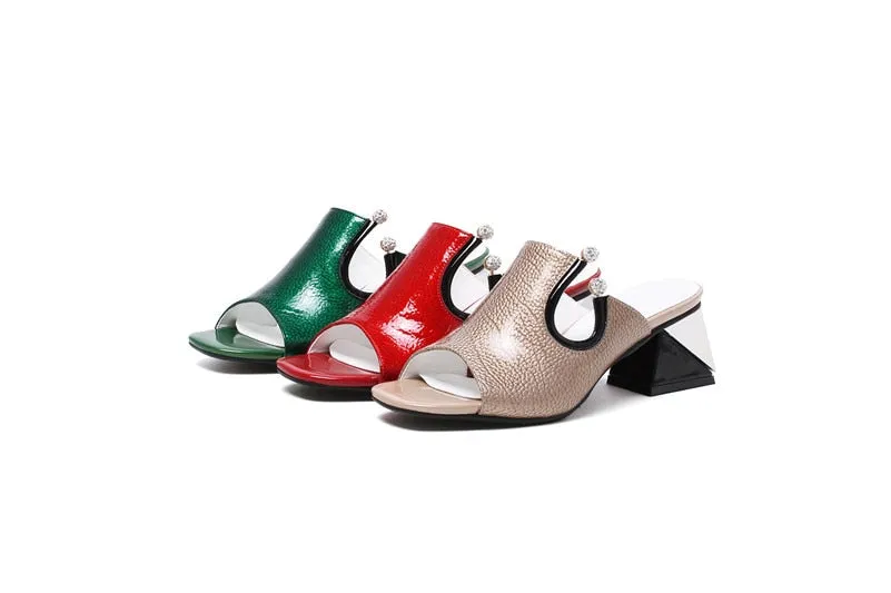 Women's Summer Leather Heeled Sandals