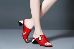 Women's Summer Leather Heeled Sandals