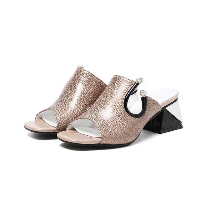 Women's Summer Leather Heeled Sandals