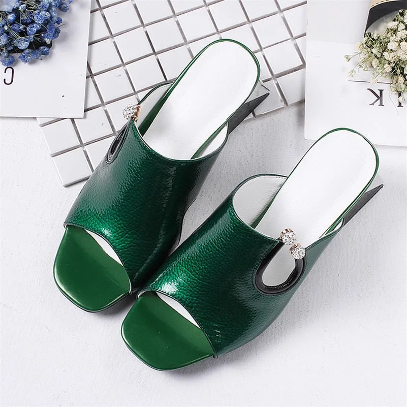 Women's Summer Leather Heeled Sandals